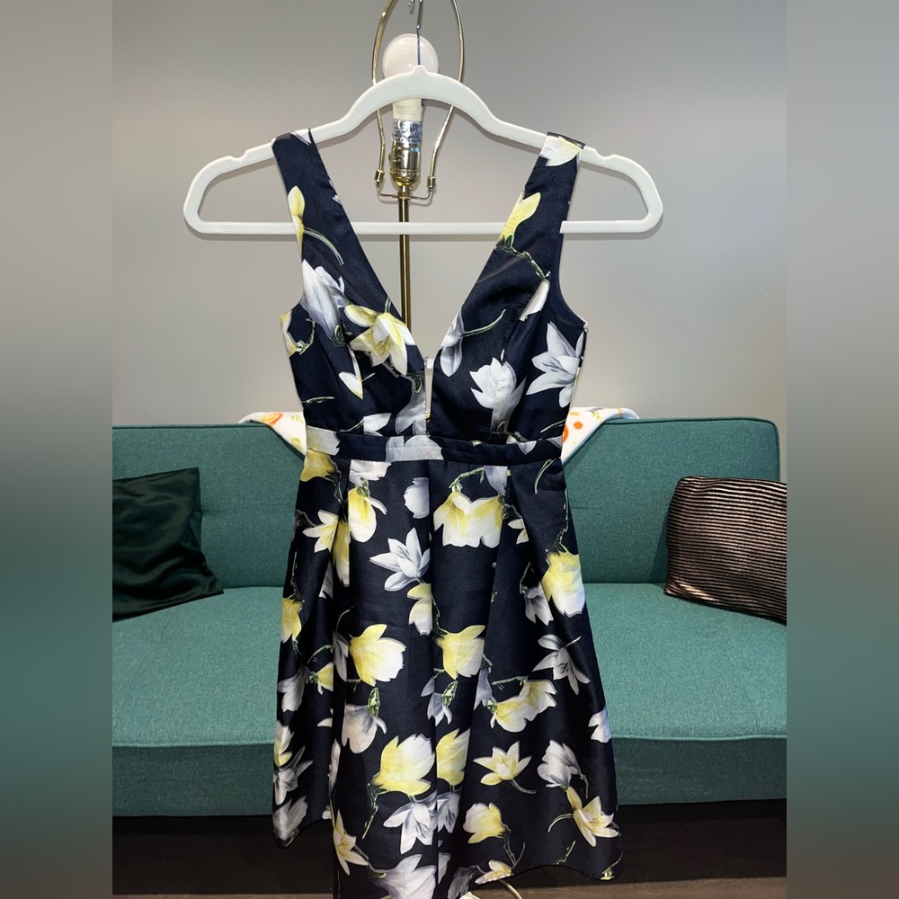Black Floral Tea-Length Dress